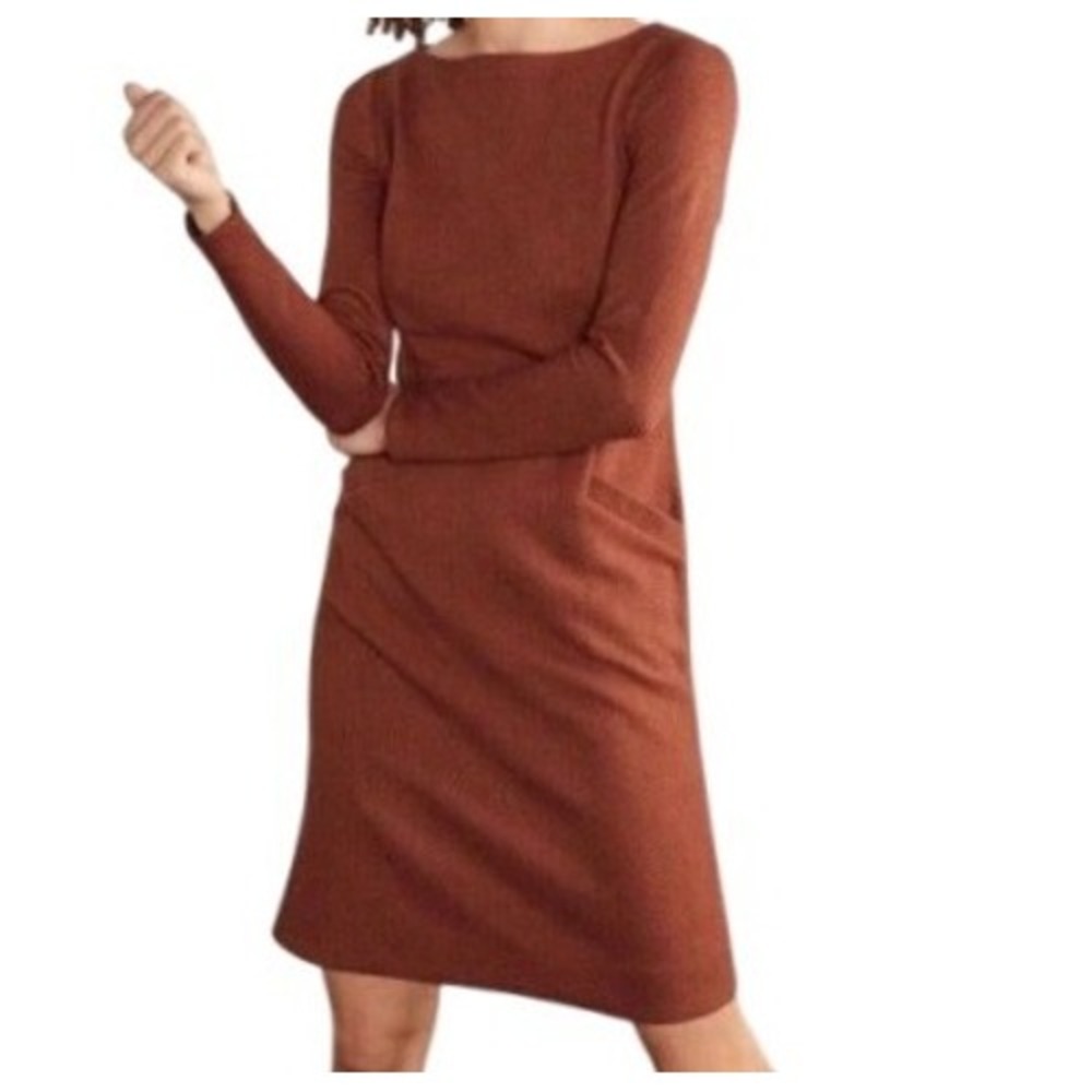 Boden Womens 10 Ingrid Jacquard Knit Long Sleeve Shift Dress in Rust